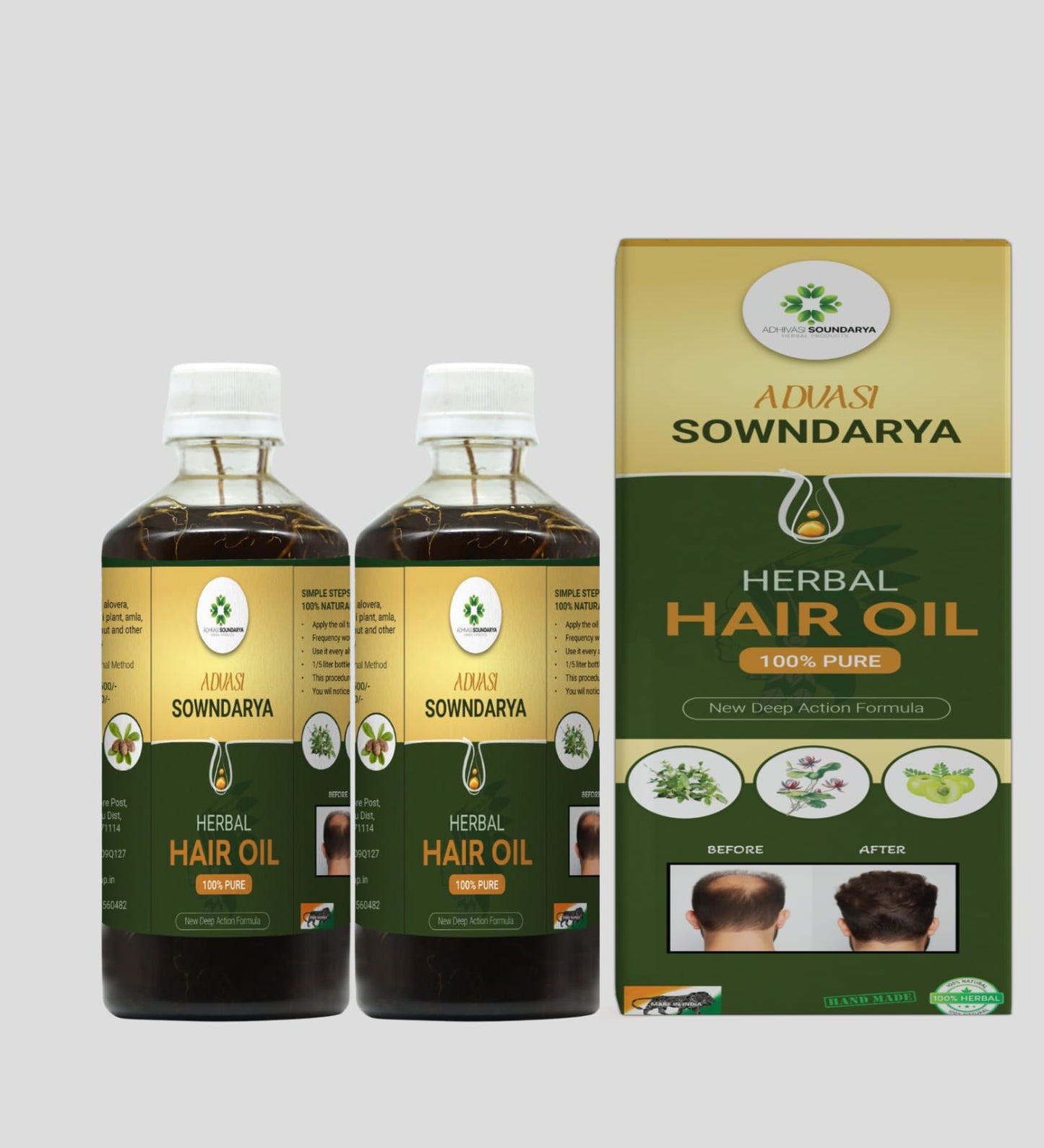 Adivasi Sowndarya herbal regrowth hair oil 1litre (6month pack)