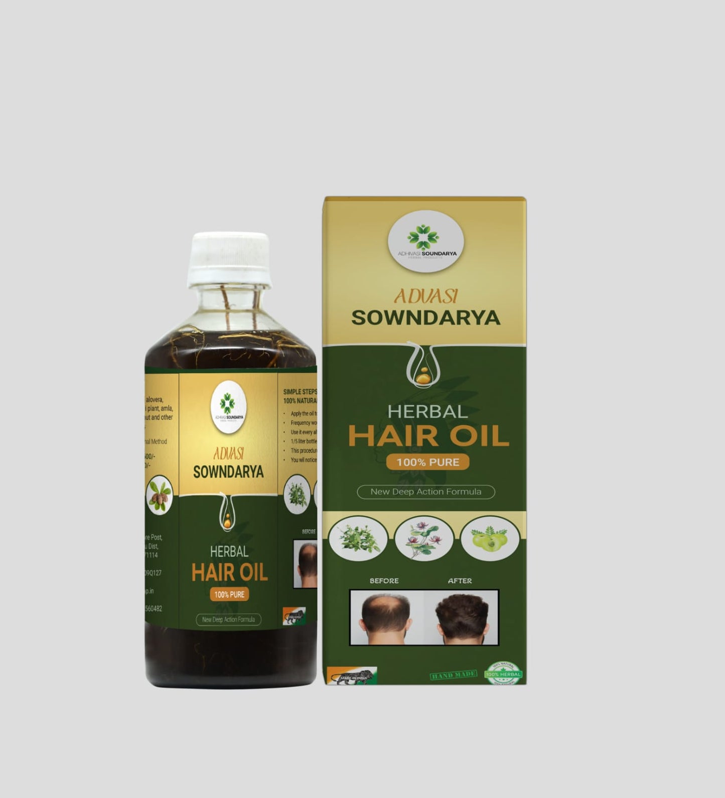 Adivasi Sowndarya herbal regrowth hair oil 500ml (3month pack)